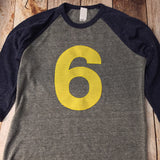 Yellow Number Birthday Shirt, baseball sports, 6th Birthday, Boy Navy and Grey raglan, six shirt, 6 year old, cake smash, favors, ideas