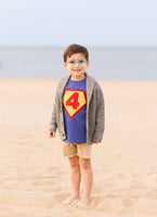 Superhero Birthday Shirt, Number 4, 4th birthday, superman Children Costume, super hero cape, action hero, shield, red yellow blue cake