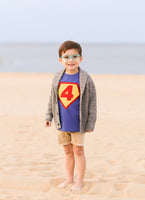 Superhero Birthday Shirt, Number 4, 4th birthday, superman Children Costume, super hero cape, action hero, shield, red yellow blue cake