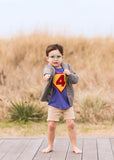 Superhero Birthday Shirt, Number 4, 4th birthday, superman Children Costume, super hero cape, action hero, shield, red yellow blue cake