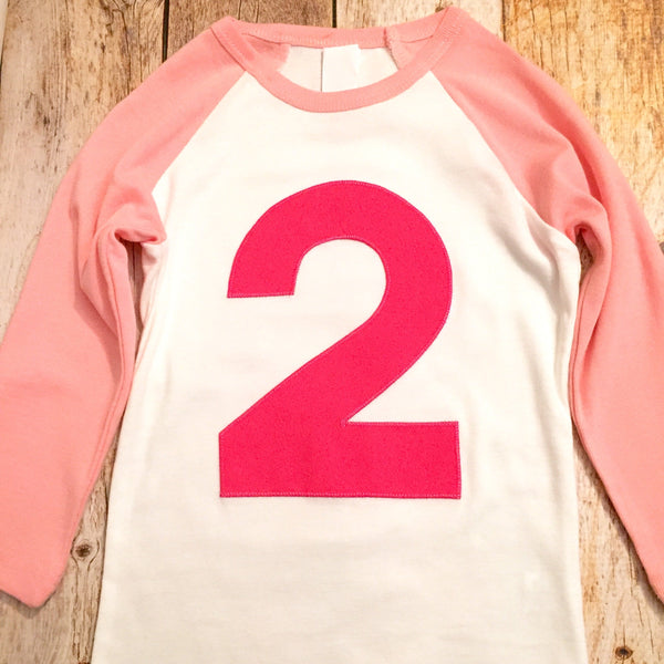 Fuschia birthday shirt, Pink and White Raglan, Birthday outfit, girls 2nd birthday, youth top, 6th, 7th, 8th, 9th, 7, 8, 9, six, seven