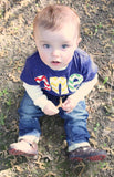 Primary colors, one birthday outfit, 1st Birthday shirt, boys first birthday, red, yellow, green, indigo blue, grass, favor, banner, flags