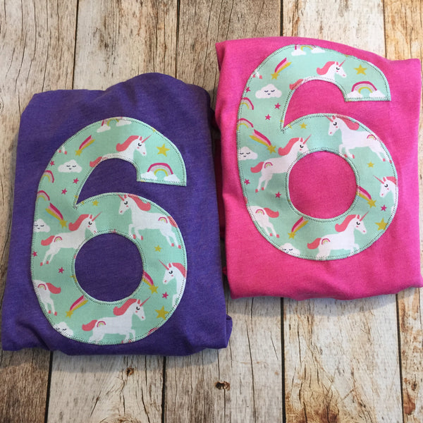 Pink unicorns rainbows girls Birthday shirt grey horse Any Number 1 2 3 4 5 6 7 8 third three year old aqua purple teal red green blue