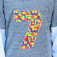 Building Bricks Fabric Birthday Shirt Birthday Boys 5th Birthday grey Short Sleeves 1 2 3 4 5 6 7 8 9 1st 2nd 3rd 4th 5th 6th 7th 8th 9th