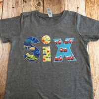 Construction truck Birthday shirt, car Birthday outfit, 6th birthday party, 6 year old, boys 6th birthday, six firetruck shirt, fire truck