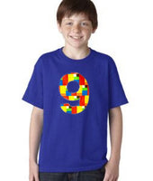 9 Building brick shirt, nine construction blocks birthday outfit, 1 2 3 4 5 Birthday Shirt, 9th primary color blue red yellow plastic toys