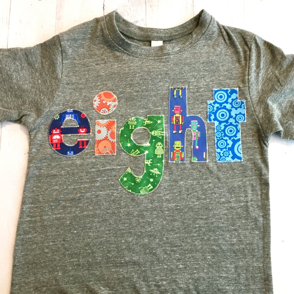 Robot Birthday shirt, 8th space rocket outfit, space boy, 8 year old, fourth party,  technology toys, stem engineering,  science spaceship