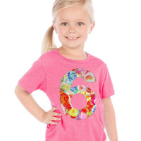 Flower Birthday shirt | flower girl outfit | floral pink purple | fabric applique number | 1 2 3 4 5 6 7 8 year old, 1st 2nd 3rd 4th 5th 6th