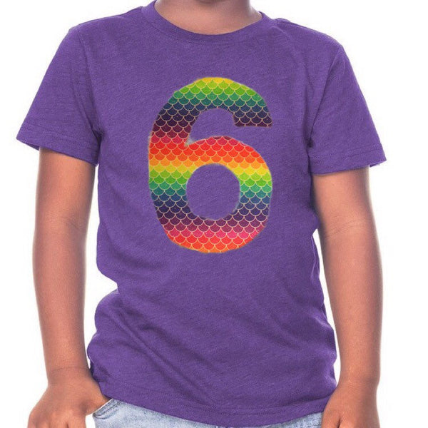Mermaid Birthday shirt | rainbow birthday outfit | purple unicorn shirt | fabric applique sewn | scales tail theme| 6 year old, 1 2 3 4 5