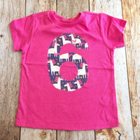 unicorn Birthday shirt, rainbow party invitation, teal pink purple shirt, fabric applique number, 6 year old girl, 6th, six, 1 2 3 4 5 7 8 9
