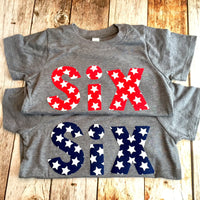 Flag Birthday Shirt, six year old, 6 stars and stripes 6th birthday outfit, red white and blue, American USA America nautical, 4th of July