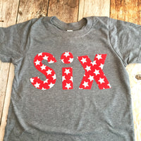Flag Birthday Shirt, six year old, 6 stars and stripes 6th birthday outfit, red white and blue, American USA America nautical, 4th of July