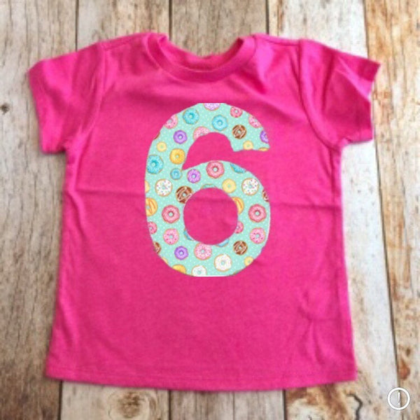 Doughnuts birthday outfit 1 2 3 4 5 girls donuts Shirt pink short sleeve purple aqua teal  frosting sweet treats cookies bakery chocolate