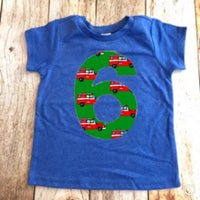 Fire truck birthday shirt, boys party outfit, fire truck birthday, boys fire truck shirt, fire engine, gift, toddler green blue red aqua