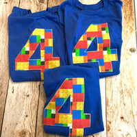 4 Birthday shirt, construction blocks outfit, 4th Building brick, four, custom personalized boy, 1 2 3 4 5 6 7 8 9 year old