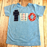 Nautical Birthday Shirt boys 2nd Birthday - whales anchor red navy whales on blue, pirate skulls ship Jolly Roger, ocean sea fish flags