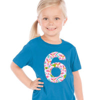 Lily Birthday shirt, aqua party outfit, invitation, teal pink green flower, fabric applique girl, 6th, six, 1 2 3 4 5 6 7 8 year old