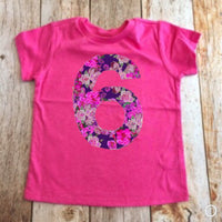Flower Birthday shirt | flower girl outfit | floral pink purple | fabric applique number | 1 2 3 4 5 6 7 8 year old, 1st 2nd 3rd 4th 5th 6th