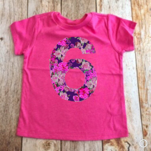 Flower Birthday shirt | flower girl outfit | floral pink purple | fabric applique number | 1 2 3 4 5 6 7 8 year old, 1st 2nd 3rd 4th 5th 6th