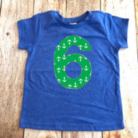 Anchor birthday shirt outfit, blue pink green Pirate ship skulls nautical girl crossbones boys Birthday shirt Any Number 1 2 3 4 5 6 7 8