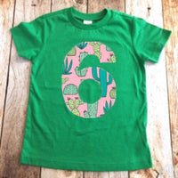 Cactus Birthday shirt, Hawaii party outfit, invitation, pink green fruit, fabric applique girl, 6th, six, 1 2 3 4 5 6 7 8 year old