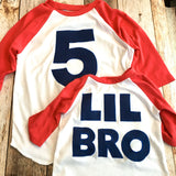 LIL bro shirt, little brother outfit, Big Bro Baseball Sport Raglan, Birthday favors Banner decoration, invitation cake, Big Sister Matching