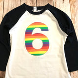 Navy and white rainbow girls Birthday shirt fuchsia Pink Raglan Any Number 1 2 3 4 6 7 8 9 unicorn red blue purple green yellow orange