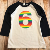 Navy and white rainbow girls Birthday shirt fuchsia Pink Raglan Any Number 1 2 3 4 6 7 8 9 unicorn red blue purple green yellow orange