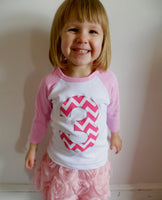 Giant Number First Birthday Shirt- Fuchsia Chevron Pink Any Birthday T Shirt for Girl