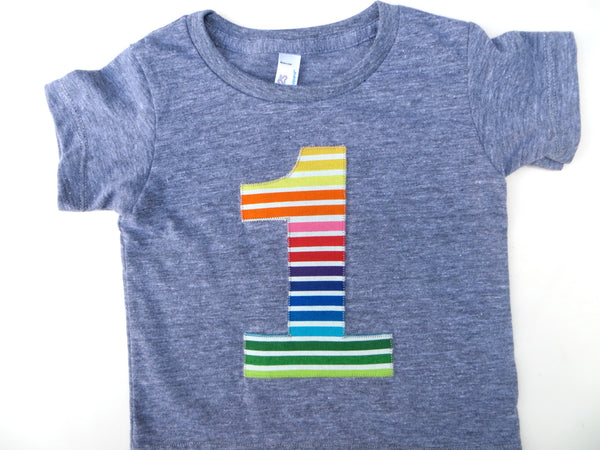 Rainbow Stripes Short Sleeve 1st Birthday Shirt Triblend Grey Hip Birthday Tshirt