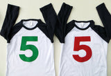 5 year old, navy white sports raglan, 5th Birthday outfit, 1 2 3 4 5 6 7 8 9, blue birthday shirt, red, green, boys five shirt