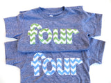 four for 4th Birthday orange Chevron Number -  Pick a chevron color Birthday Shirt- green and blue are shown