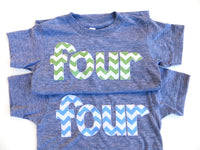 four for 4th Birthday Chevron Number -  Pick a chevron color Birthday Shirt-  navy is featured