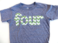 four for 4th Birthday Chevron Number -  Pick a chevron color Birthday Shirt-  sky blue is featured