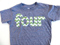 four for 4th Birthday Chevron Number -  Pick a chevron color Birthday Shirt-  navy is featured