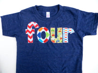 Boys Birthday Shirt Lowercase Letters Birthday Tshirt- four in Chevron Argyle, Cars, Pez