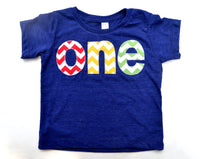 one for 1st Birthday chevron Number for any Birthday- pick your colors- red, yellow, grass green on triblend indigo