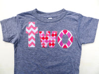 Fan Photo Lowercase two with chevron, pink dots, fuchsia diamonds Birthday Shirt for 2nd birthday girls t shirt