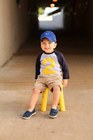Yellow Number Birthday Shirt, baseball sports, 6th Birthday, Boy Navy and Grey raglan, six shirt, 6 year old, cake smash, favors, ideas