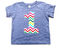 Any number Multi color Chevron 1 2 3 4 5 6 7 8 9 on Birthday Shirt short sleeve triblend grey birthay