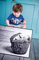 Fan Photo one lowercase with circus elephant birthday on triblend indigo for boys 1st Birthday Shirt with newborn photo