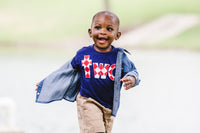 Indigo and Red Argyle Birthday Shirt- Boys 2nd two Indigo Birthday T Shirt
