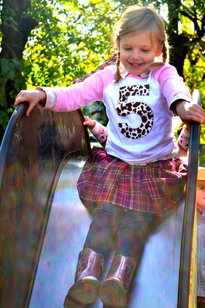 Farm Tractor Birthday shirt brown cow Girls Pink and White Raglan Number or Any Birthday Number on Birthday Shirt 5 five 5th