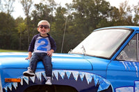 FAN PHOTO Any Number Navy and Grey Raglan with royal blue number Birthday Shirt sunglasses  Monster Truck