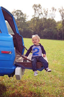 FAN PHOTO Any Number Navy and Grey Raglan with royal blue number Birthday Shirt sunglasses  Monster Truck