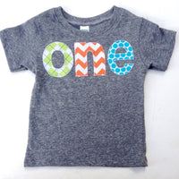 Fan Photo one for 1st Birthday chevron Number for any Birthday- lime argyle, orange chevron, aqua turquoise robin dots triblend grey