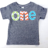 Fan Photo one for 1st Birthday chevron Number for any Birthday- lime argyle, orange chevron, aqua turquoise robin dots triblend grey