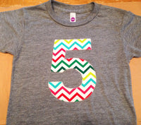 Any number Multi color Chevron 1 2 3 4 5 6 7 8 9 on Birthday Shirt short sleeve triblend grey birthay