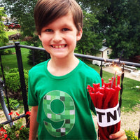 Green pixel birthday shirt ANY NUMBER green 8 pixel video game Fabric Birthday Shirt older kids 7th 8th 9th birthday boy tnt water land hack