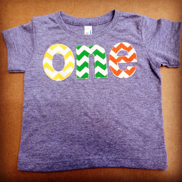 Fiesta Party red, kelly green, orange-  one on grey birthday shirt for 1st  Birthday Chevron Number - Pick a color